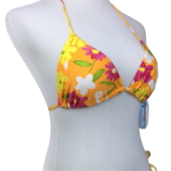 Hoopa Yellow Floral Triangle Slide Bikini Top - Picture 4 of 4